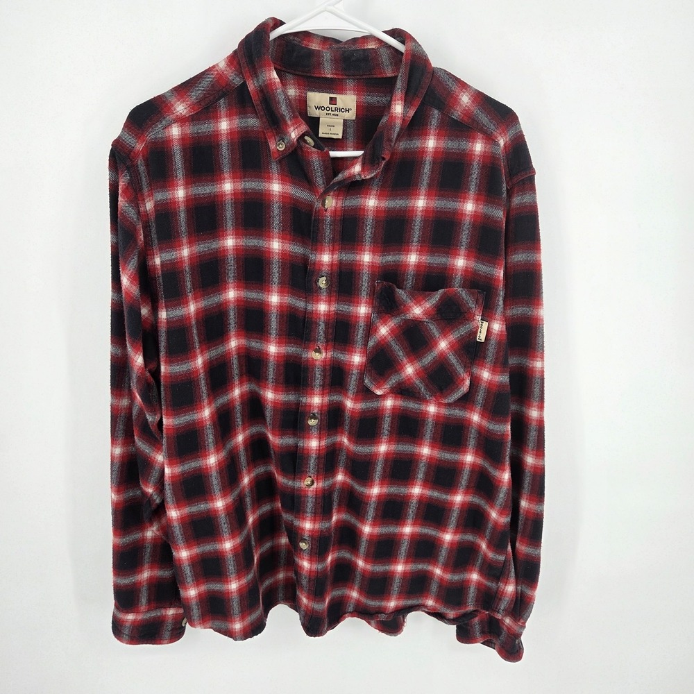 Woolrich Shirt Mens Large Red Multicolor Plaid Flannel Button Front Long Sleeve